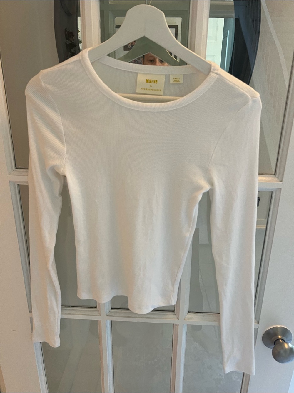 Anthropologie Maeve White Ribbed Long Sleeve Tee